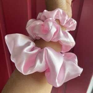 3 New Pink Satin Scrunchies Hair Tie XLarge, Large, Small Set